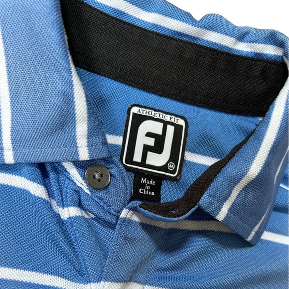 FootJoy Men's Athletic Fit Blue and White Striped Polo Shirt, Size Large - Picture 6 of 7